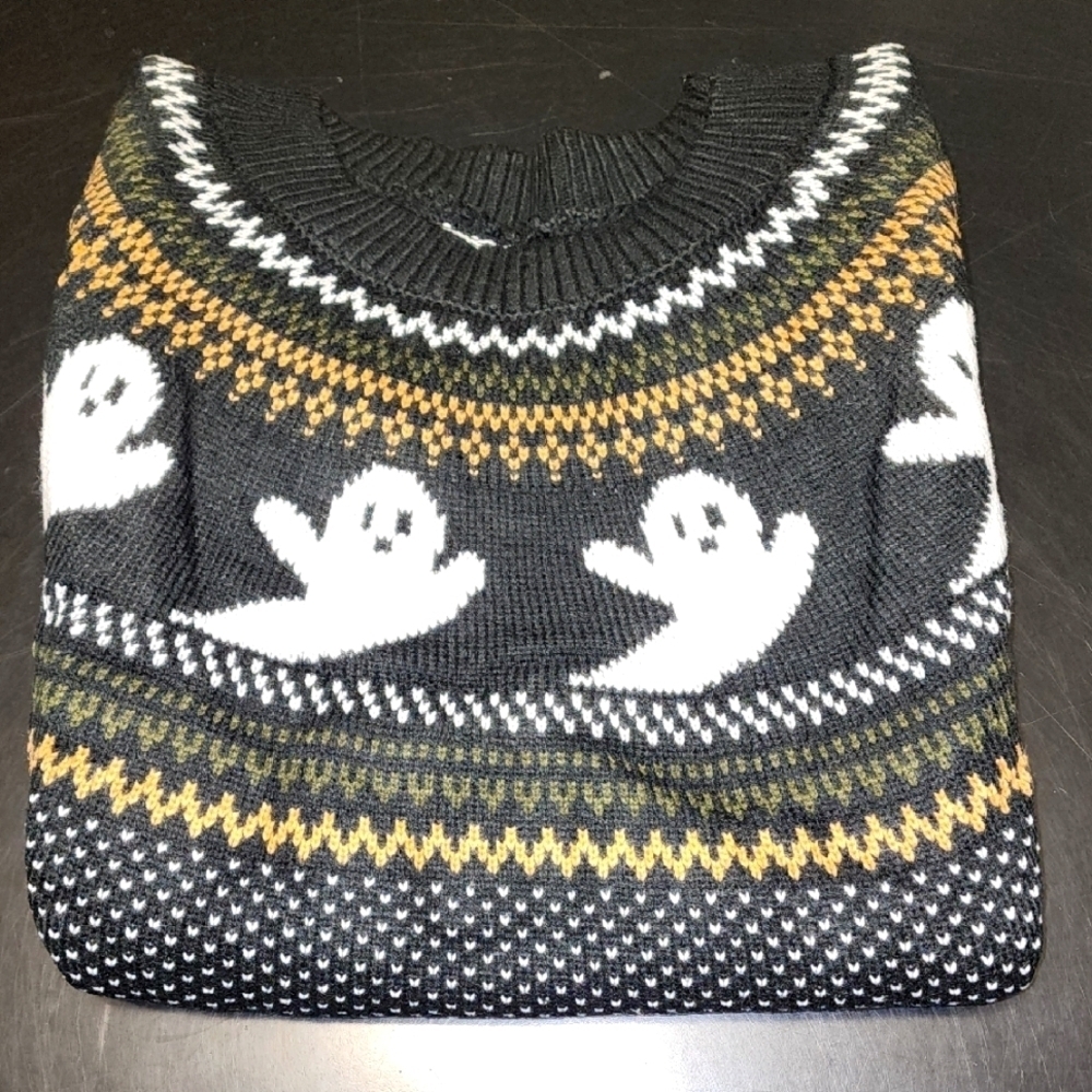 Halloween Black and White Ghost Pattern Sweater Size XXL